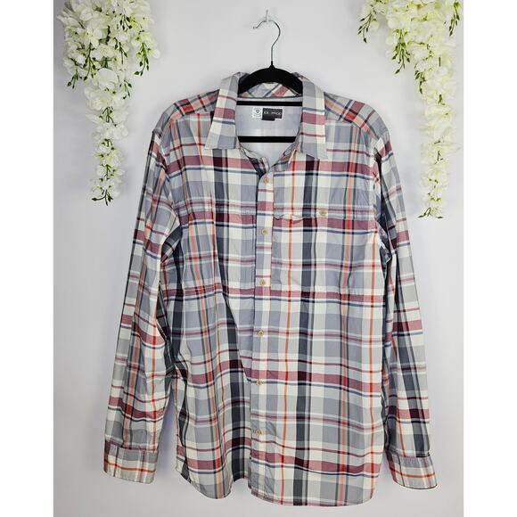 ExOfficio Insect Shield Plaid Button Up Shirt XL Long Sleeve Outdoor Hiking Fish - Picture 2 of 14